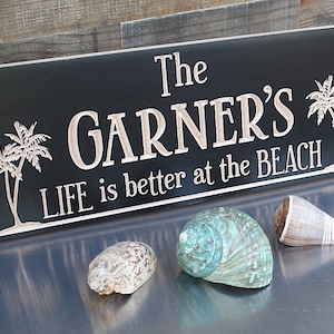 Custom Beach House Sign Beach Sign With Palm Trees Personalized Beach House Sign Bridal Shower Realtor Closing Gift PL-B