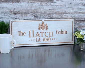 Personalized Cabin Gift; Rustic Pine Tree Lake House Sign; Custom Family Name Plaque; Mountain Lodge Decor; Woodland Cottage Art; TE-K