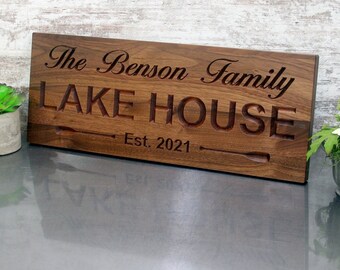 Lake House Gift; Personalized Cabin Sign with Oars; Handcrafted Rustic Carved Wooden Plaque; Established Date Housewarming; LC-W