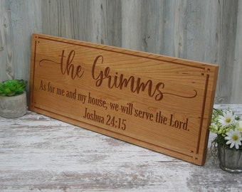 Custom Wooden Sign With Joshua 24:15 Personalized Family Name Perfect Wedding Gift   As For Me And My House We Shall Serve The Lord; SM9-C