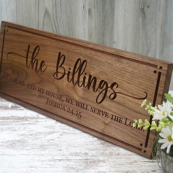 Personalized Family Name Sign Custom Wedding Gift As for me and my house we will serve the Lord Joshua 24:15 carved wood sign SM-W