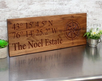 Couples Gift; Personalized Last Name Established Sign; Latitude Longitude Home Coordinates; Family Wedding Decor; Newlywed Wall Art; CR-W