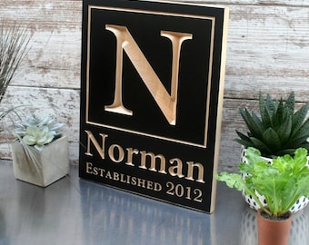 Personalized Wedding Gift; Custom Monogram Initial Sign; Family Established Name Plaque; Anniversary Decor; Split Letter Wall Art; HN-B