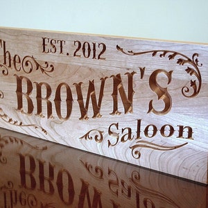 Saloon Sign Personalized Wood Carved Bar Sign Pub Sign Wedding Bar Decor Wood Bar Sign Personalized Pub Sign Rustic Man Cave Sign RB2-C