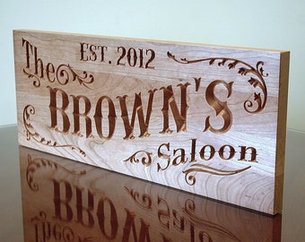 Wedding Gift Saloon Plaque; Custom Carved Western Tavern Sign; Personalized Rustic Bar Decor; Handcrafted Wood Art; Man Cave; RB2-C