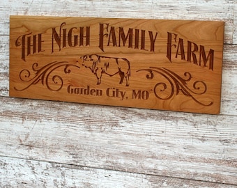Housewarming Gift; Personalized Family Farm Welcome Sign; Custom Cattle Ranch Plaque; Rustic Steer Decor; Established Wall Art; FS-C