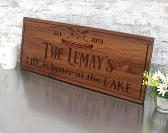 Sign For Lake House or Cabin Sign, Lakehouse Sign Lodge Decor Custom River House Signs Family Sign Hunters Gift Benchmark Signs TK-W