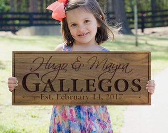 Family Name Sign Wood Established Sign Carved Wooden Sign Engagement Date Sign Carved Wedding Sign Benchmark Custom Signs LH-W