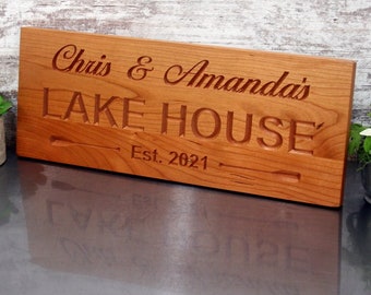 Cottage Gift; Personalized Lake Life Sign; Custom Cabin Welcome Oars Plaque; Carved Rustic Family Name Decor; Lakehouse Wall Art; LC-C