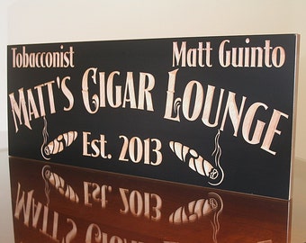 Custom Cigar Lounge Sign; Personalized Smoking Room Decor; Groomsman Gift; Handcrafted Wooden Bar Plaque; Rustic Man Cave Art; SF-B
