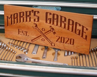 Gifts For Men Workshop Door Sign; Personalized Garage Entry Display; Custom Mechanic Shed Art; Carved Wooden Man Cave Plaque; DH-C