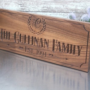 Custom Engraved Family Name Wood Sign Personalized Wooden Plaque Rustic Wedding Sign Engraved Name Sign Benchmark Signs BA-W