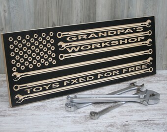 Custom Workshop Sign Customized Shop Sign With Wrench Flag Motif, Garage Sign Bar Decor, Dad Workshop Garage Motorcycle Garage ,WR-B