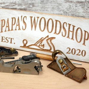 Woodshop Sign Gift For Papa Wood Workshop Sign Basement Bar Sign Gifts For Men Bar Garage Grandparent Gift Personalized Gifts SD-K