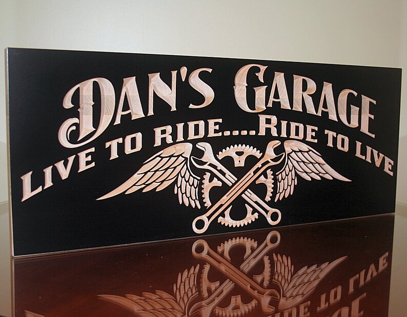 Motorcycle Sign Personalized Garage Sign Man Cave Sign Carved Wood Sign Guy Gift Tool Rules Signs Benchmark Signs LG-B image 9