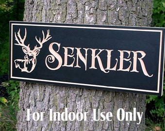 Rustic Cabin Gift; Personalized Deer Camp Sign; Custom Lake House Lodge Decor; Carved Buck Hunting Plaque; Family Name Wall Art; ES-B