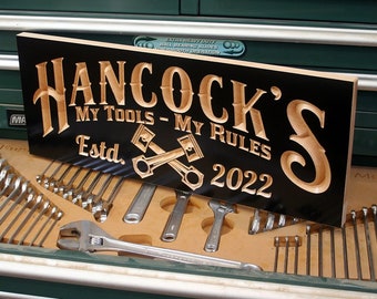 Gifts For Men Automotive Garage Sign; Personalized Motorcycle Workshop; Custom Mechanic Decor; Carved Wooden Man Cave Display; AP-B