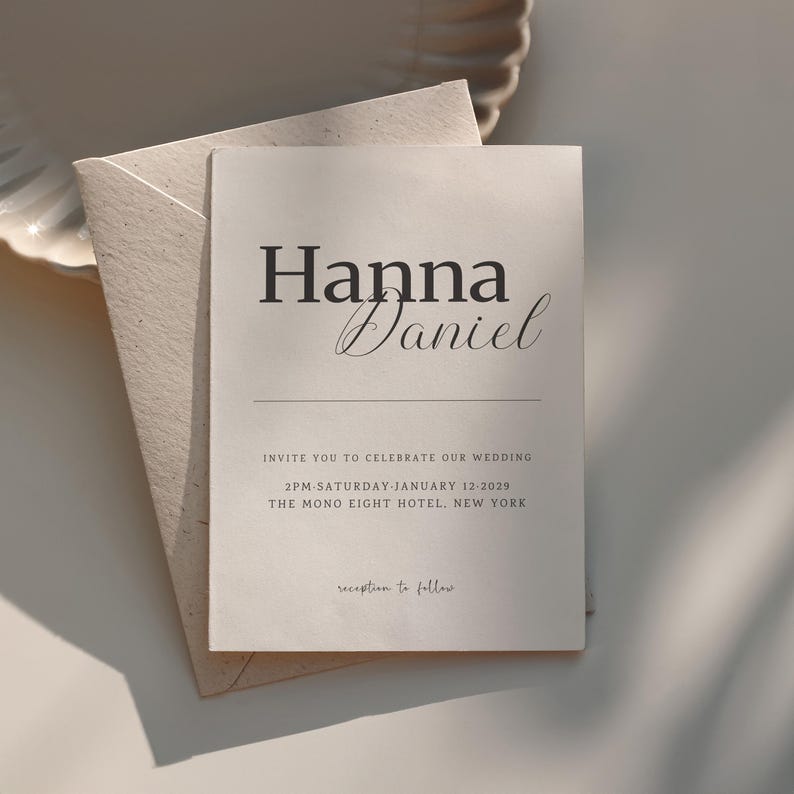 Minimal Wedding Invitation Template, Serif Script Wedding Invite ...