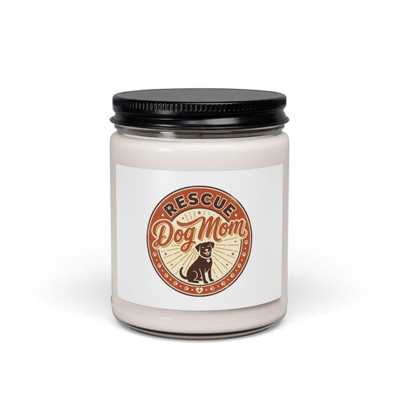 Rescue Dog Mom Soy Candle, Vintage Badge Design, Fur Baby Memorial