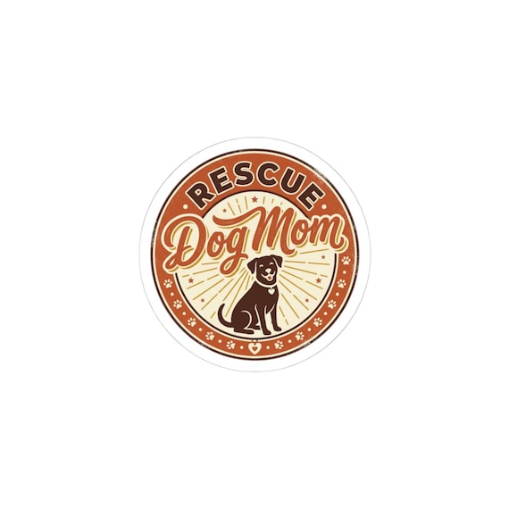 Rescue Dog Mom Sticker | Vintage Inspired Sunburst Dog Silhouette
