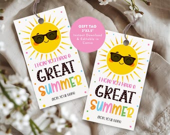 Redigerbar "Ha en fantastisk sommar"-presentetikett, skolavslutningsetikett, presentetikett för lärare och elever, utskrivbar sommaretikett, gåva med sista skoldagen