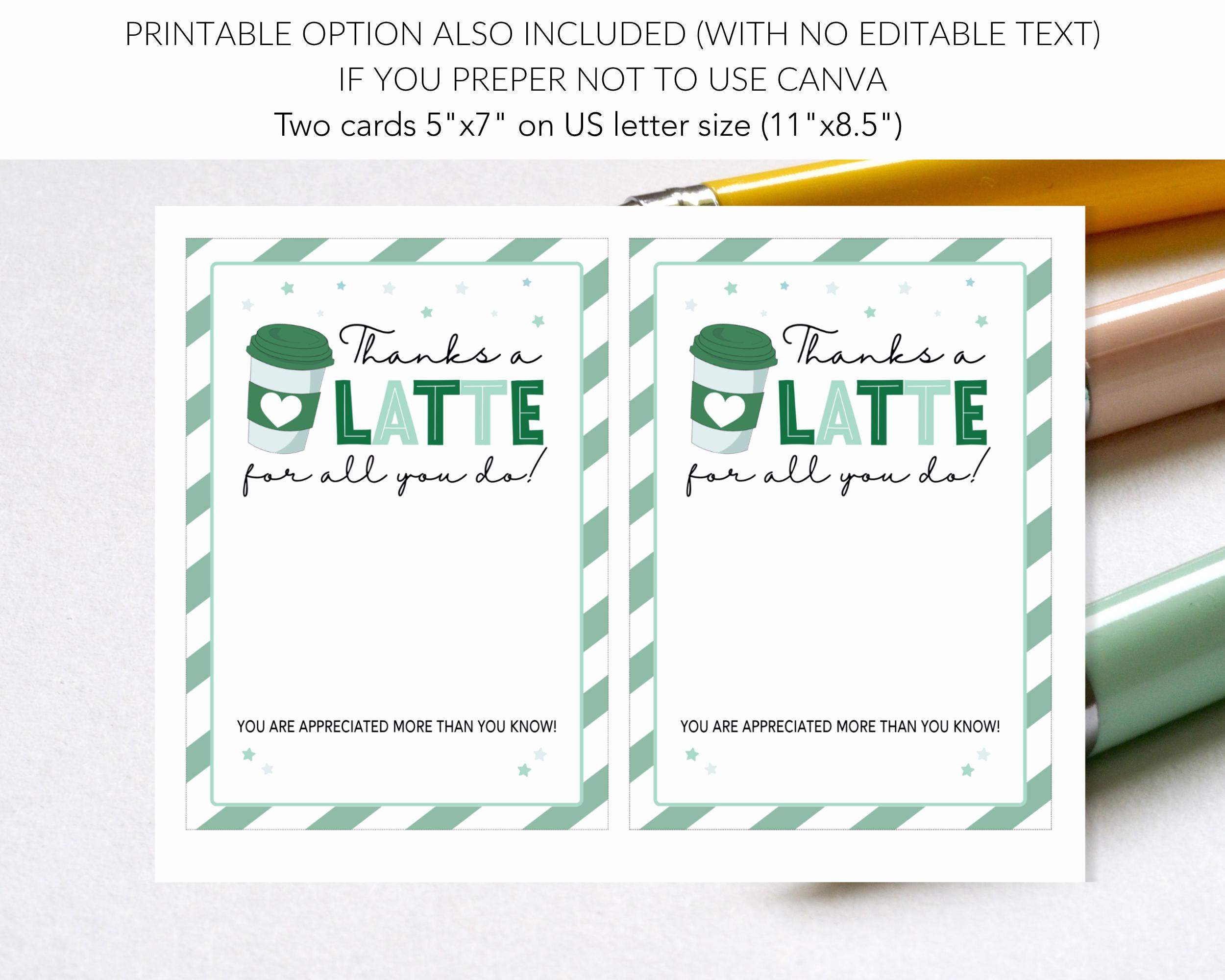 Editable Thank a Latte for All You Do Gift Card Holder, Starbucks ...