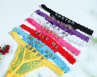 Personalized Rhinestone Thong: Hand-Sewn Custom Name Underwear,Personalised Thong With Any Name,Custom Name Thong G-strings, Couple Gift