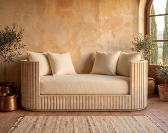 Travertin Daybed Sofa 216 x 33,86 x 70 cm Natursteinrahmen Luxus Lounge Sitz