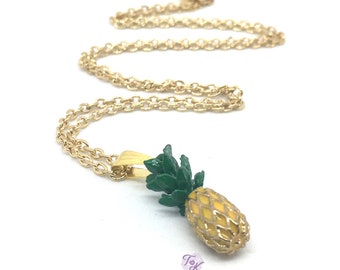 Pineapple Necklace, Pineapple Pendant, Fruit Necklace, Tropical Necklace, Pineapple Jewelry, 3D Pineapple Necklace, Millennial Necklace