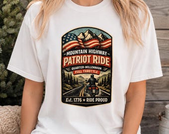 Mountain Highway Motorcycle T-Shirt Ride Proud 2026 Patriot Tee USA 250th Anniversary 1776-2026 Vintage Biker Road Trip Gift Comfort Colors