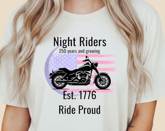 Night Riders Motorcycle T-Shirt Vintage Biker Tee Patriotic Moonlight Rider Shirt USA 250th Anniversary 1776-2026 Garage Gift Comfort Colors