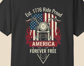 America Forever Free T-Shirt Patriotic Biker Tee Vintage Motorcycle Shirt USA 250th Anniversary 1776-2026 Freedom Rider Gift Comfort Colors