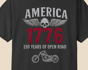 American Open Road Motorcycle T-Shirt 1776-2026 USA 250th Birthday Patriotic Biker Tee Vintage Graphic Shirt 4th of July 2026