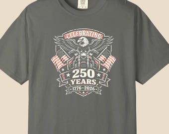 USA 250th Anniversary Shirt 1776-2026 Eagle Motorcycle American Flag Tee Patriotic Biker T-Shirt Comfort Colors 4th of July 2026