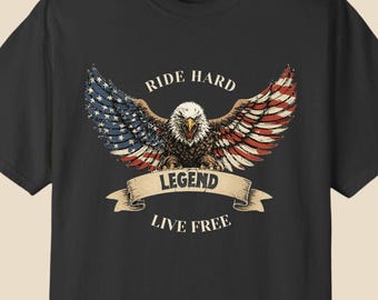 American Eagle T-Shirt Ride Hard Live Free Tee Vintage Patriotic Biker Shirt USA 250th Anniversary 1776-2026 Motorcycle Gift Comfort Colors