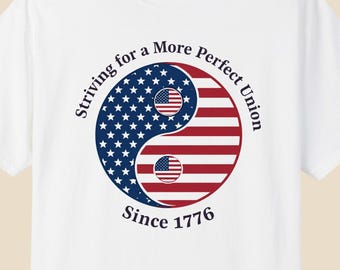 American Flag Yin Yang T-Shirt Patriotic Tee USA 250th Anniversary 1776-2026 Vintage Biker Shirt Unique Americana Gift Comfort Colors