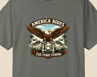 Eagle Motorcycle T-Shirt American Biker Tee USA 250th Anniversary 1776-2026 Patriotic Motorcycle Shirt 4th of July 2026 Gift