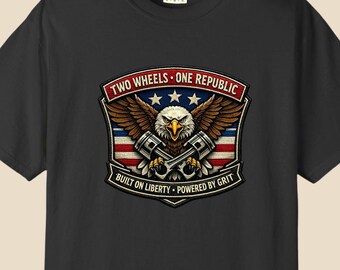 Two Wheels One Republic T-Shirt 2026 Biker Heritage Tee USA 250th Anniversary 1776-2026 Vintage Patriotic Motorcycle Shirt Comfort Colors