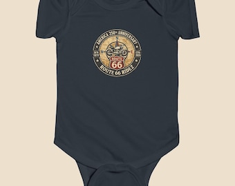 America 250th Anniversary Baby Bodysuit, Route 66 Infant Onesie, Vintage Motorcycle Baby Outfit, Patriotic Newborn Gift, Biker Baby