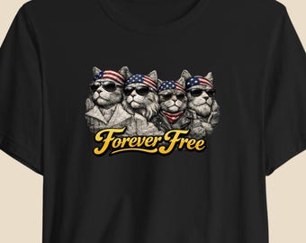 Rushmore Cats | Bella+Canvas 3001 | Patriotic  Biker Shirt | USA 250th Birthday | 4th of July 2026