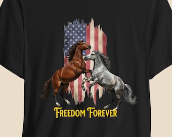 Freedom Forever Mustang Tee | Bella+Canvas 3001 | Patriotic Horse Shirt | USA 250th Birthday | 4th of July 2026