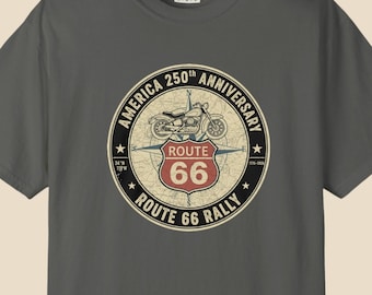Route 66 T-Shirt 100 Years 1926-2026 USA 250th Anniversary Tee Vintage Motorcycle Biker Shirt Mother Road Rally Souvenir Comfort Colors