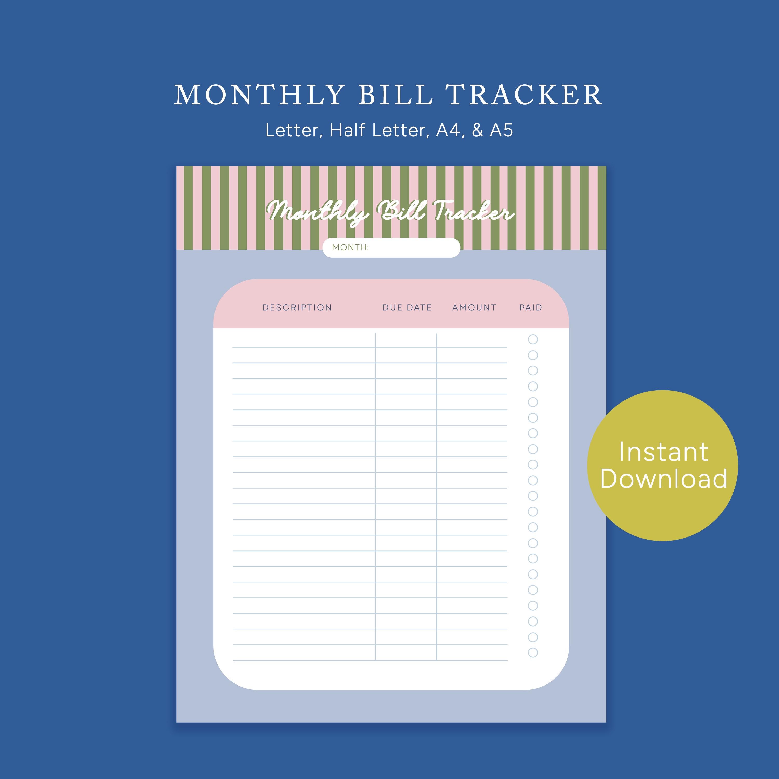 Monthly Bill Tracker Printable | Pastel Budget Planner | Finance ...