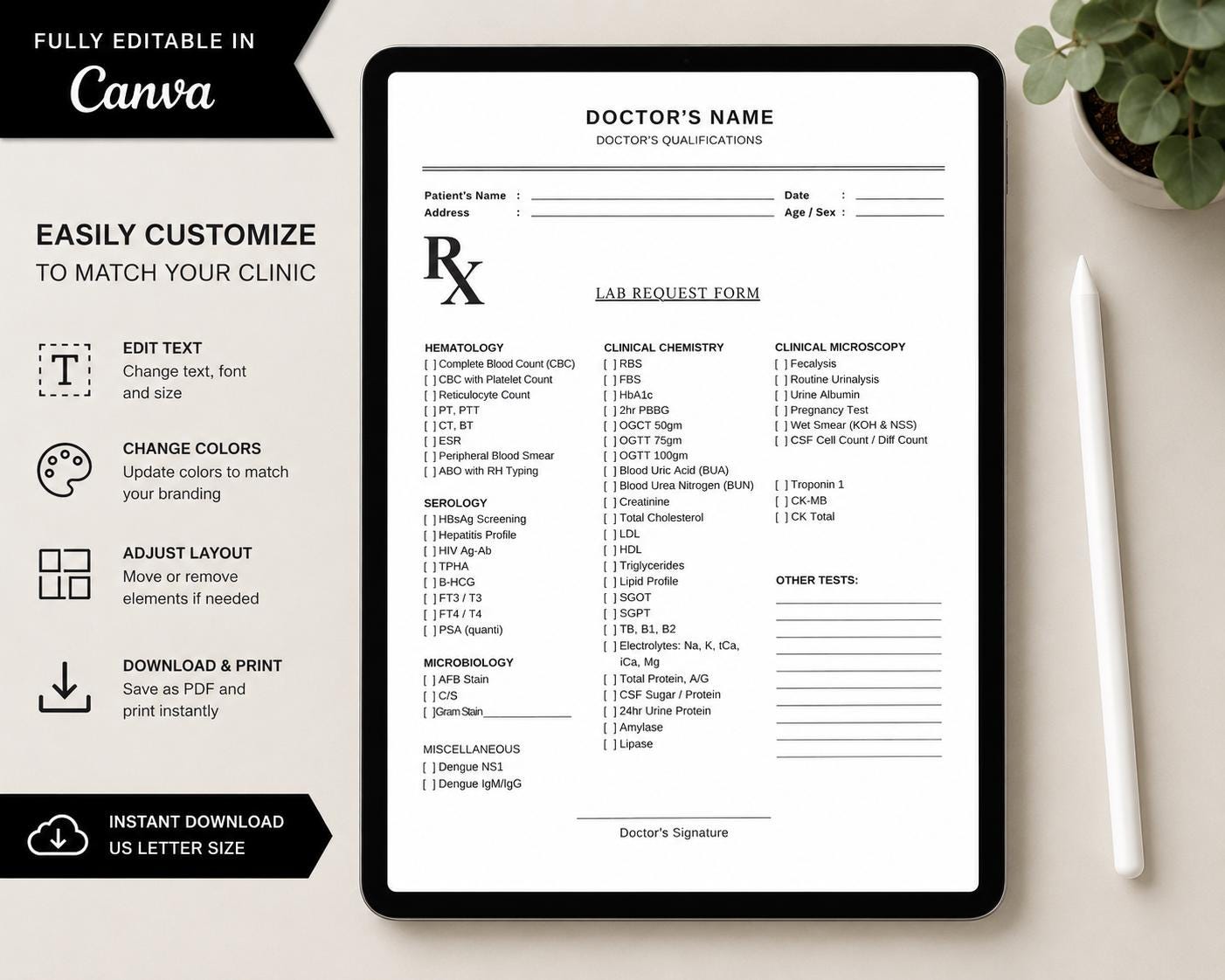 Editable Lab Request Form Template for Doctors | Medical Laboratory ...