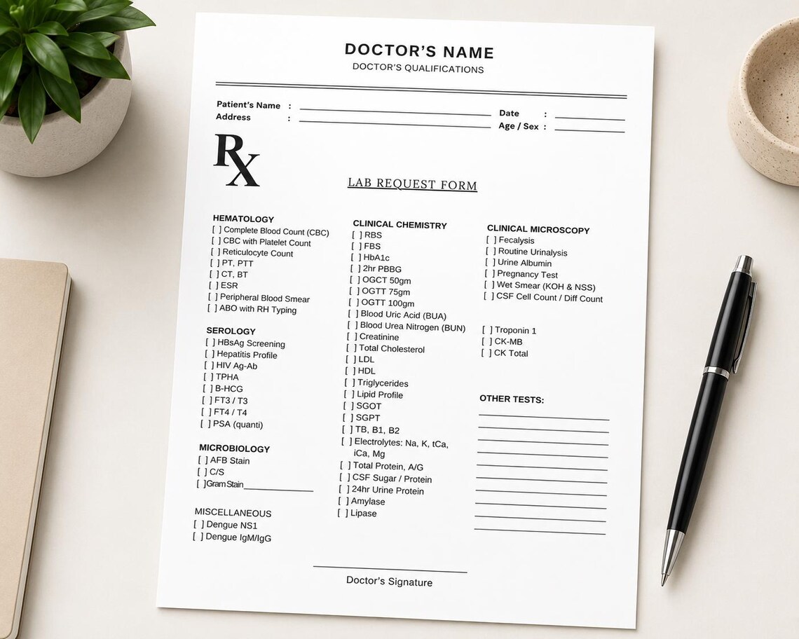 Lab Form Template Editable Lab Request Form Template for Doctors | Medical Laboratory ...