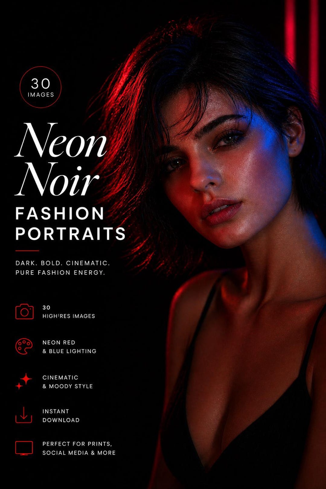 Cyberpunk Wall Art Pack | Neon Noir Portrait Bundle, Retro Futuristic ...