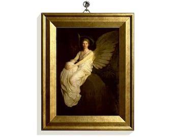 Mini Print Oil Painting Mini Framed Angel Canvas Prints Vintage Wall Decor Winged Angel Portrait Wall Art Heavenly Angel Small Gold Frame