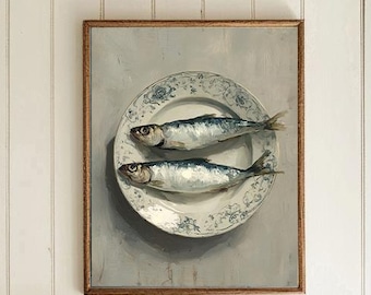 Sardine Print, Coastal Home Decor, Kitchen Print, Fisherman Aesthetic, Sardine Plate Wall Decor, Ocean Fish Wall Art, Digital Art Download