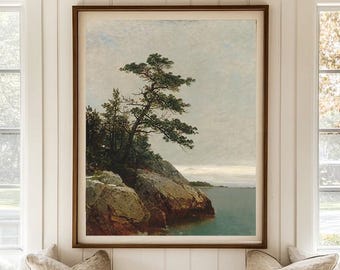 Coastal Landscape Painting Vertical Landscape Prints Landscape Art Digital Prints Printable Wall Art Painting Antique Art Coastal Tree