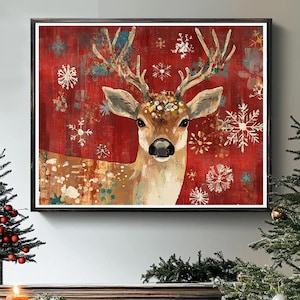 Christmas Reindeer Painting Printable Wall Art Digital Download Hi Res 8x10 JPG Print of Painting Reindeer Christmas Artwork Wall Decor